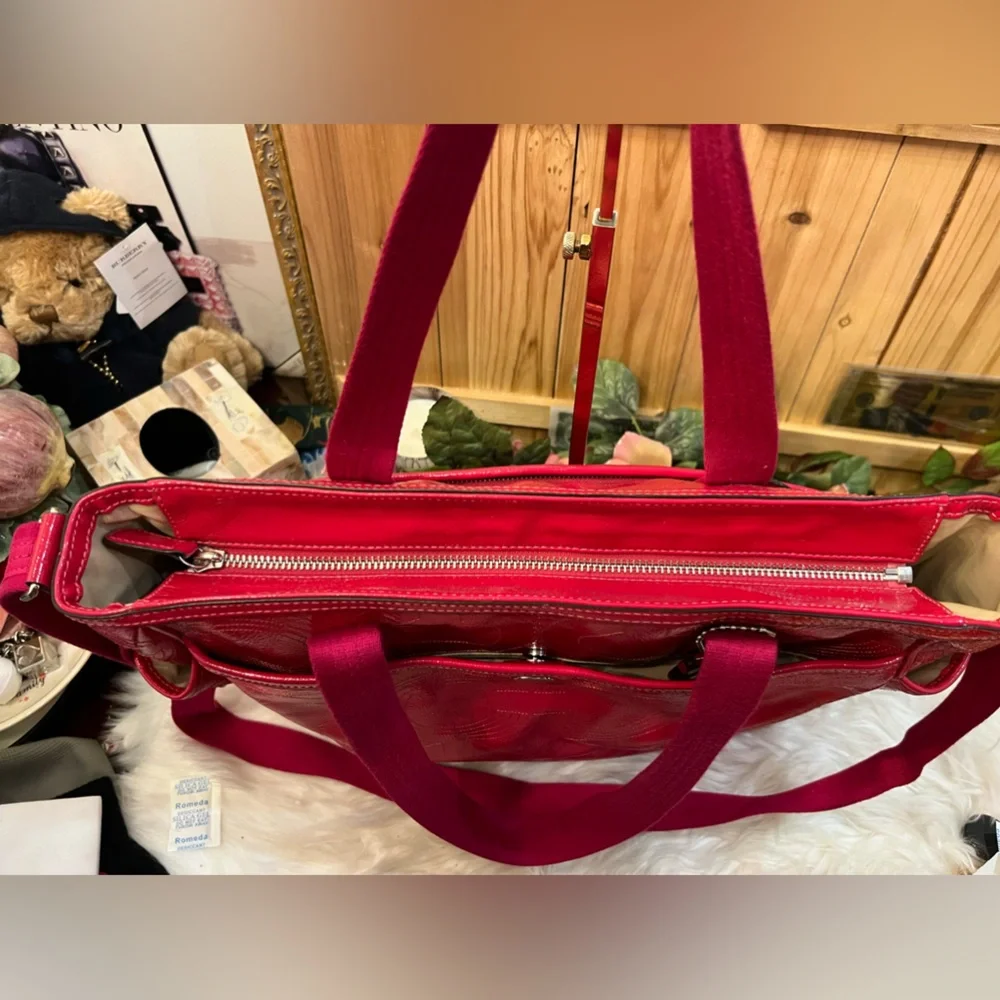 Coach Magenta Pink Stitched Patent Leather Crossbody Tote Bag